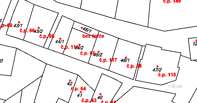 Žerotice 117 na parcele st. 45/2 v KÚ Žerotice, Katastrální mapa