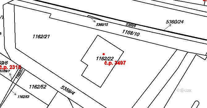 Znojmo 3497 na parcele st. 1162/22 v KÚ Znojmo-město, Katastrální mapa