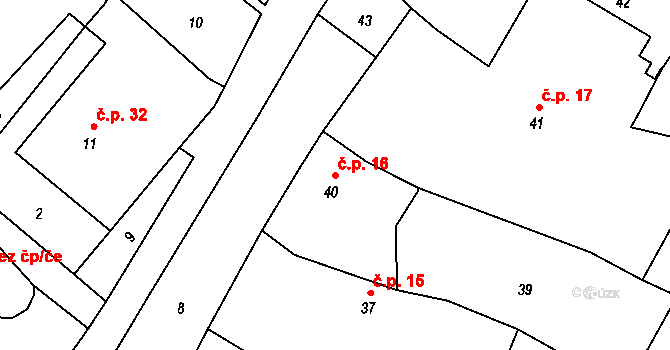 Přerov VII-Čekyně 16, Přerov na parcele st. 40 v KÚ Čekyně, Katastrální mapa