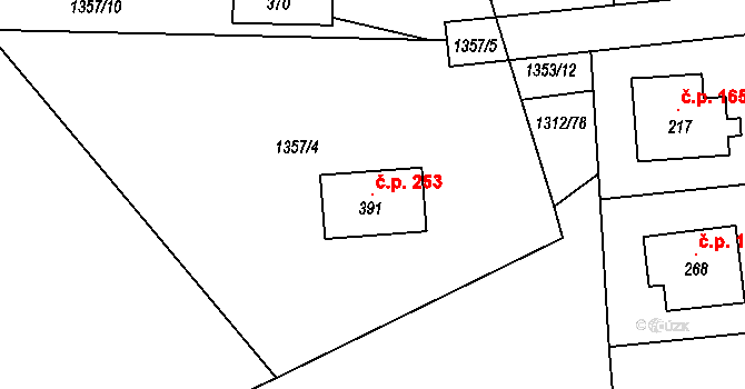 Pičín 253 na parcele st. 391 v KÚ Pičín, Katastrální mapa