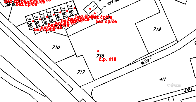 Mšeno nad Nisou 118, Jablonec nad Nisou na parcele st. 718 v KÚ Mšeno nad Nisou, Katastrální mapa