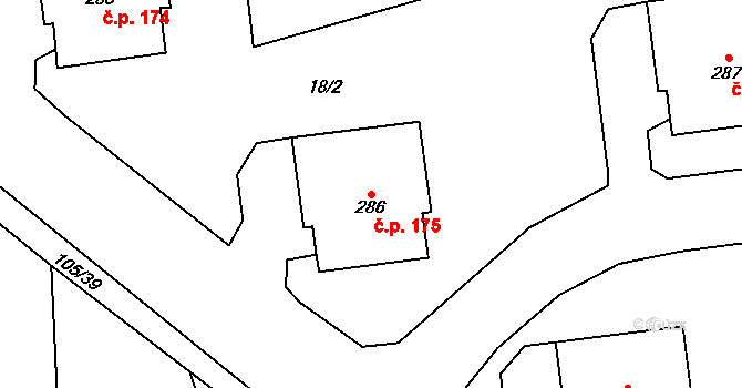 Tmaň 175 na parcele st. 286 v KÚ Tmaň, Katastrální mapa