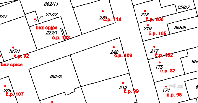 Olšany 109, Brandýsek na parcele st. 242/1 v KÚ Brandýsek, Katastrální mapa