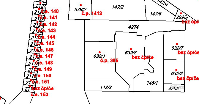Kyjov 385 na parcele st. 632/1 v KÚ Kyjov, Katastrální mapa