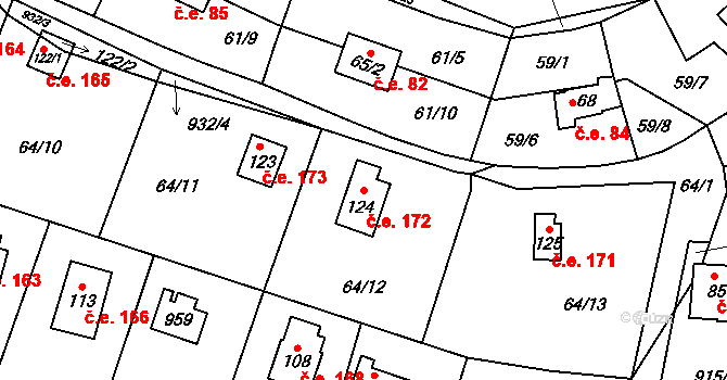 Rounek 172, Vyskytná nad Jihlavou na parcele st. 124 v KÚ Rounek, Katastrální mapa