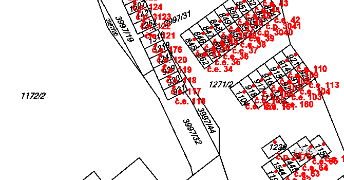 Pazderna 116, Vyškov na parcele st. 931 v KÚ Dědice u Vyškova, Katastrální mapa