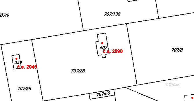 Skuheř 2090, Kamenice na parcele st. 407 v KÚ Těptín, Katastrální mapa