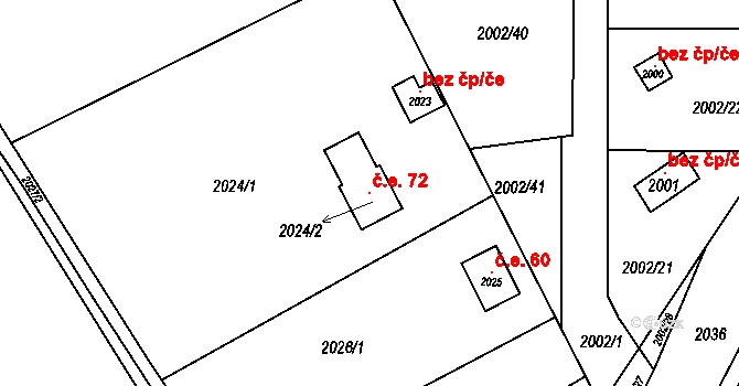 Libušín 72 na parcele st. 2024/2 v KÚ Libušín, Katastrální mapa