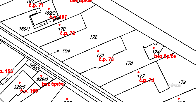 Klepačov 73, Blansko na parcele st. 173 v KÚ Klepačov, Katastrální mapa
