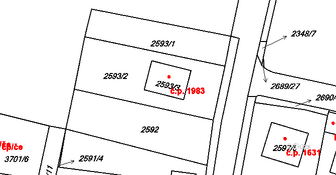 Tachov 1983 na parcele st. 2593/3 v KÚ Tachov, Katastrální mapa
