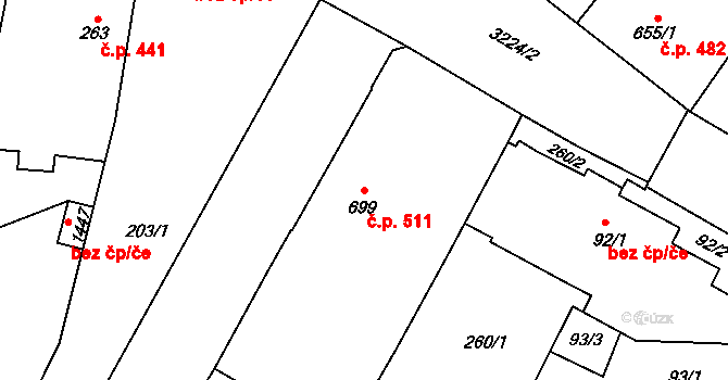 Stříbro 511 na parcele st. 699 v KÚ Stříbro, Katastrální mapa