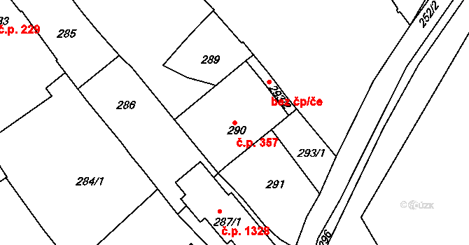 Hulín 357 na parcele st. 290 v KÚ Hulín, Katastrální mapa