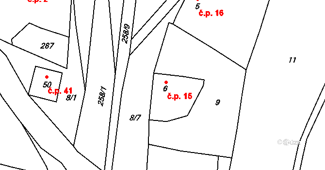 Jeřmaň 15, Bouzov na parcele st. 6 v KÚ Jeřmaň, Katastrální mapa