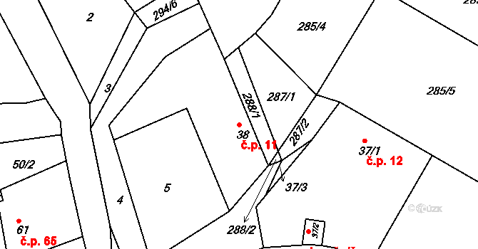 Nouzov 11, Senomaty na parcele st. 38 v KÚ Nouzov u Senomat, Katastrální mapa