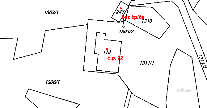 Bratrouchov 32, Jablonec nad Jizerou na parcele st. 118 v KÚ Bratrouchov, Katastrální mapa