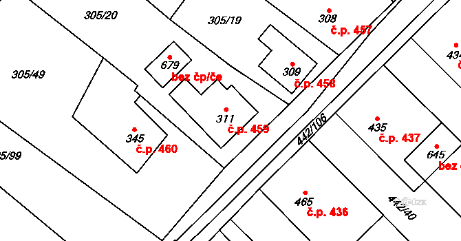 Hutisko 459, Hutisko-Solanec na parcele st. 311 v KÚ Hutisko, Katastrální mapa