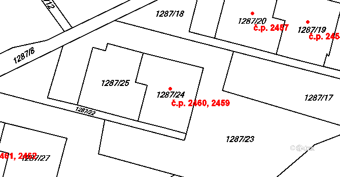 Ústí nad Labem-centrum 2459,2460, Ústí nad Labem na parcele st. 1287/24 v KÚ Ústí nad Labem, Katastrální mapa