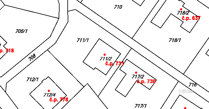 Bukov 731, Ústí nad Labem na parcele st. 711/2 v KÚ Bukov, Katastrální mapa