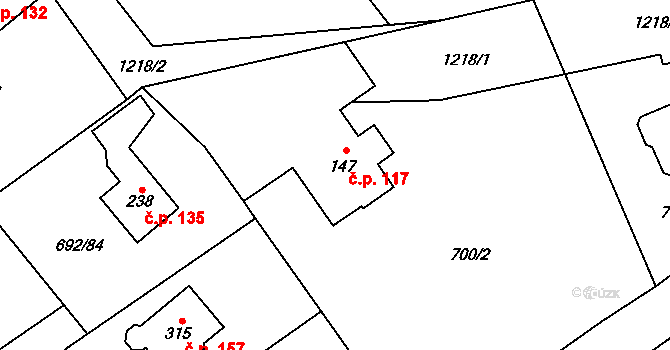 Sruby 117 na parcele st. 147 v KÚ Sruby, Katastrální mapa