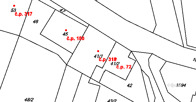 Dolní Lutyně 318 na parcele st. 41/1 v KÚ Dolní Lutyně, Katastrální mapa