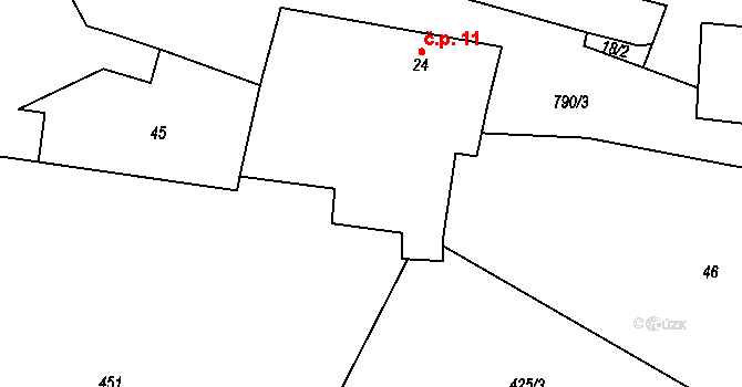 Mužetice 11, Sedlice na parcele st. 24 v KÚ Mužetice, Katastrální mapa
