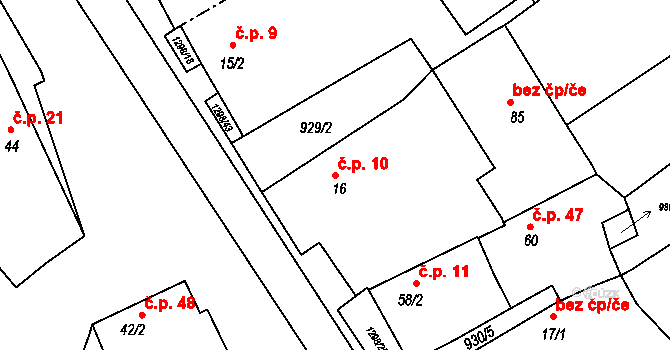 Pucov 10 na parcele st. 16 v KÚ Pucov, Katastrální mapa