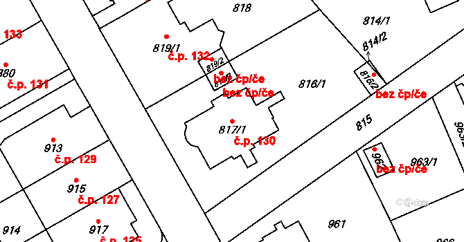 Stránice 130, Brno na parcele st. 817/1 v KÚ Stránice, Katastrální mapa