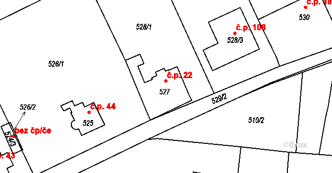 Černý Dub 22, Homole na parcele st. 527 v KÚ Homole, Katastrální mapa
