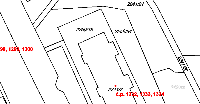 Trnovany 1332,1333,1334, Teplice na parcele st. 2241/2 v KÚ Teplice-Trnovany, Katastrální mapa