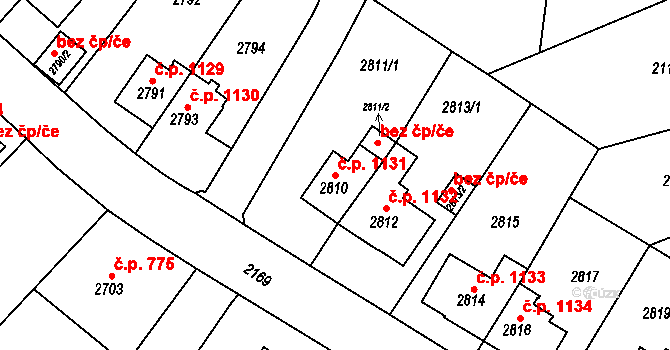 Sokolov 1131 na parcele st. 2810 v KÚ Sokolov, Katastrální mapa