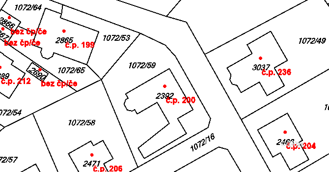 Hamrníky 200, Mariánské Lázně na parcele st. 2392 v KÚ Úšovice, Katastrální mapa
