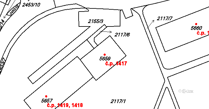Cheb 1417 na parcele st. 5659 v KÚ Cheb, Katastrální mapa