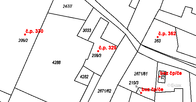 Černilov 329 na parcele st. 209/3 v KÚ Černilov, Katastrální mapa
