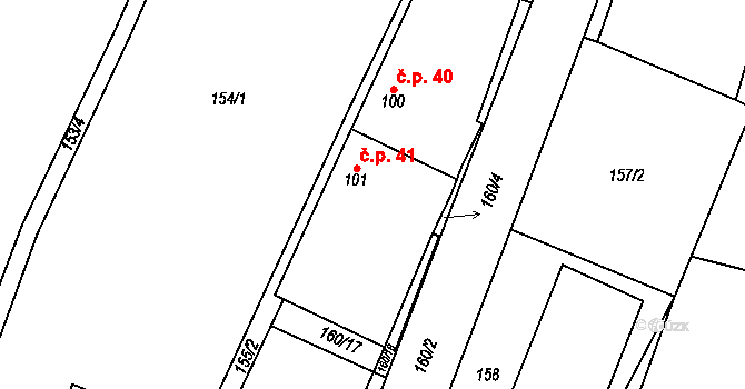 Bor 41, Suchdol nad Lužnicí na parcele st. 101 v KÚ Bor, Katastrální mapa