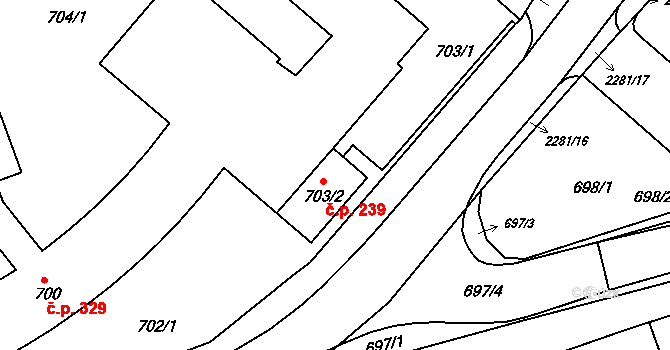 Suchdol nad Lužnicí 239 na parcele st. 703/2 v KÚ Suchdol nad Lužnicí, Katastrální mapa