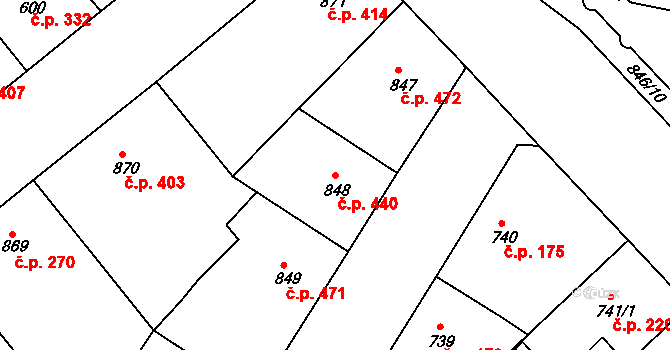 Žižkov 440, Praha na parcele st. 848 v KÚ Žižkov, Katastrální mapa