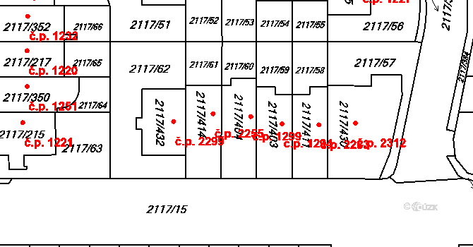 Chodov 1299, Praha na parcele st. 2117/404 v KÚ Chodov, Katastrální mapa