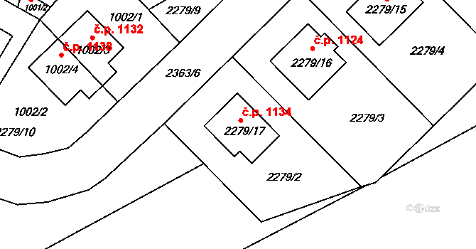 Suchdol 1134, Praha na parcele st. 2279/17 v KÚ Suchdol, Katastrální mapa