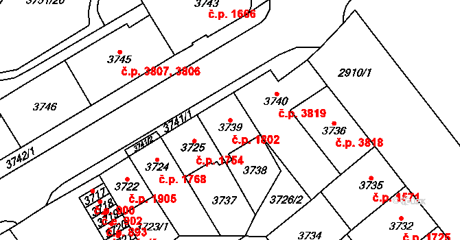Chomutov 1802 na parcele st. 3739 v KÚ Chomutov I, Katastrální mapa