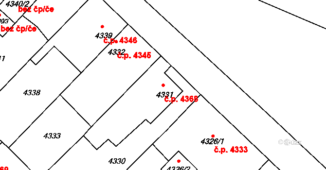 Chomutov 4368 na parcele st. 4331 v KÚ Chomutov II, Katastrální mapa
