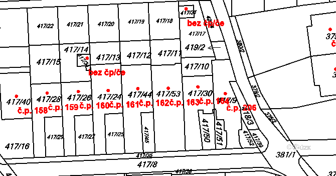 Kanice 163 na parcele st. 417/53 v KÚ Kanice, Katastrální mapa