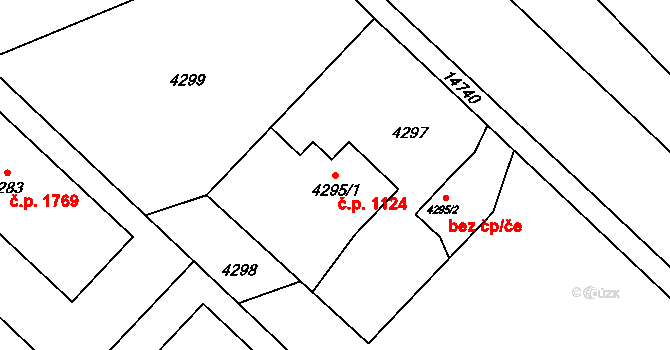 Vsetín 1124 na parcele st. 4295/1 v KÚ Vsetín, Katastrální mapa
