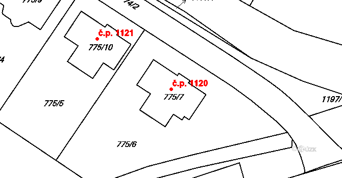 Jemnice 1120 na parcele st. 775/7 v KÚ Jemnice, Katastrální mapa