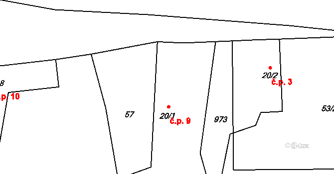 Kundratice 9, Žiželice na parcele st. 20/1 v KÚ Kundratice u Žiželic nad Cidlinou, Katastrální mapa