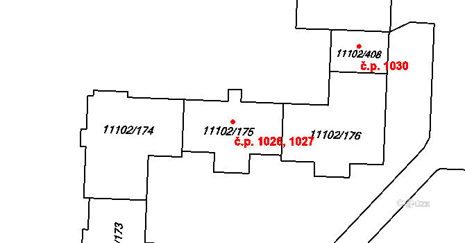 Severní Předměstí 1026,1027, Plzeň na parcele st. 11102/176 v KÚ Plzeň, Katastrální mapa
