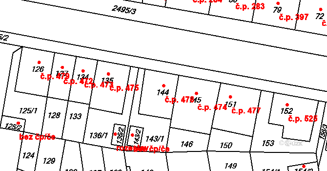 Skvrňany 478, Plzeň na parcele st. 144 v KÚ Skvrňany, Katastrální mapa