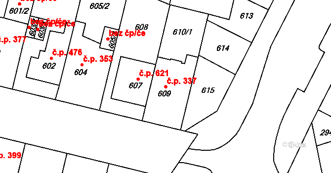 Lobzy 337, Plzeň na parcele st. 609 v KÚ Lobzy, Katastrální mapa