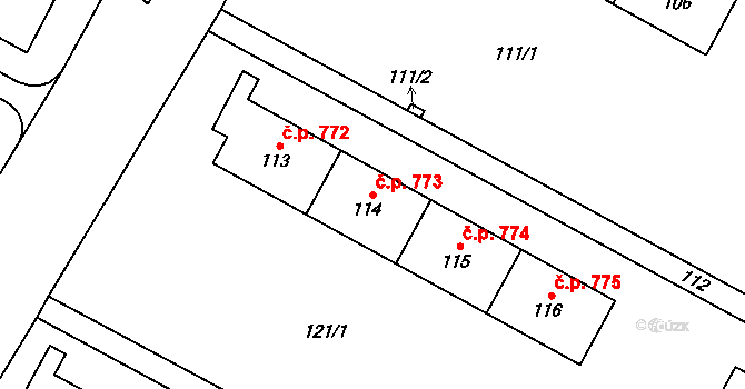Šumbark 773, Havířov na parcele st. 114 v KÚ Šumbark, Katastrální mapa