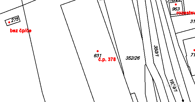 Louky 378, Zlín na parcele st. 631 v KÚ Louky nad Dřevnicí, Katastrální mapa