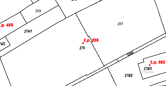 Buchlovice 208 na parcele st. 276 v KÚ Buchlovice, Katastrální mapa